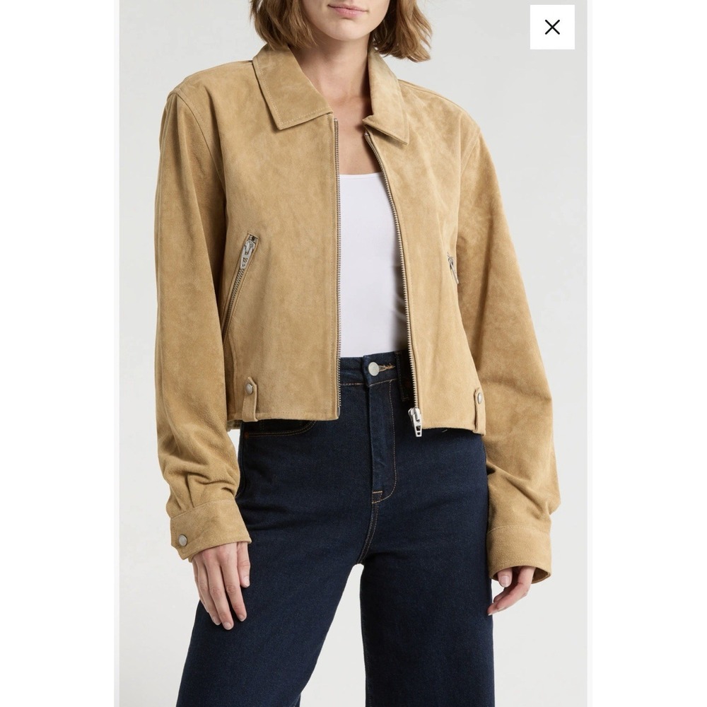 BLANKNYC Crop Suede Jacket Tan Moto Size Medium